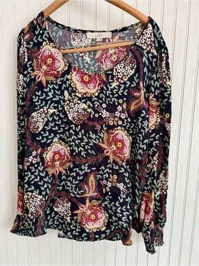 LOFT Floral Long-Sleeve Blouse Size M